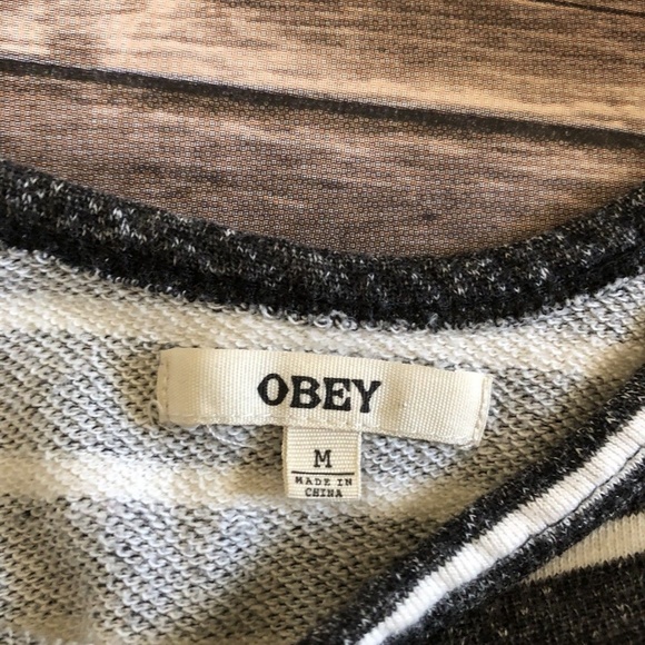 Obey Nautical Anchor Gray White Striped Sweatshirt - Picture 4 of 5